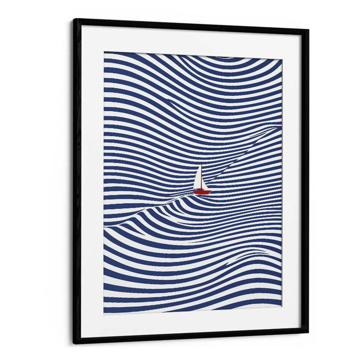 Blue Optical Waves Abstract Paintings Abstract Art Prints in Black Frame With Mount