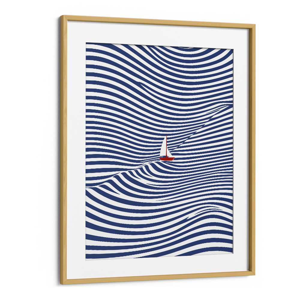 Blue Optical Waves Abstract Paintings Abstract Art Prints in Oak Wood Frame With Mount