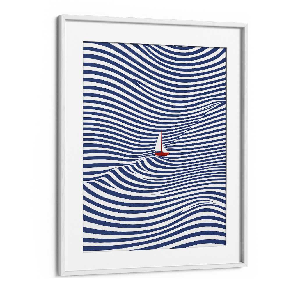 Blue Optical Waves Abstract Paintings Abstract Art Prints in White Frame With Mount