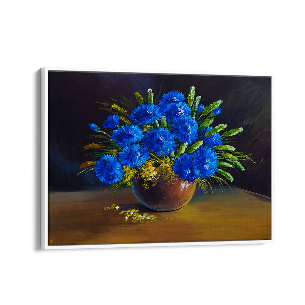 Blue Petals Vintage European Paintings in White Floater Frame