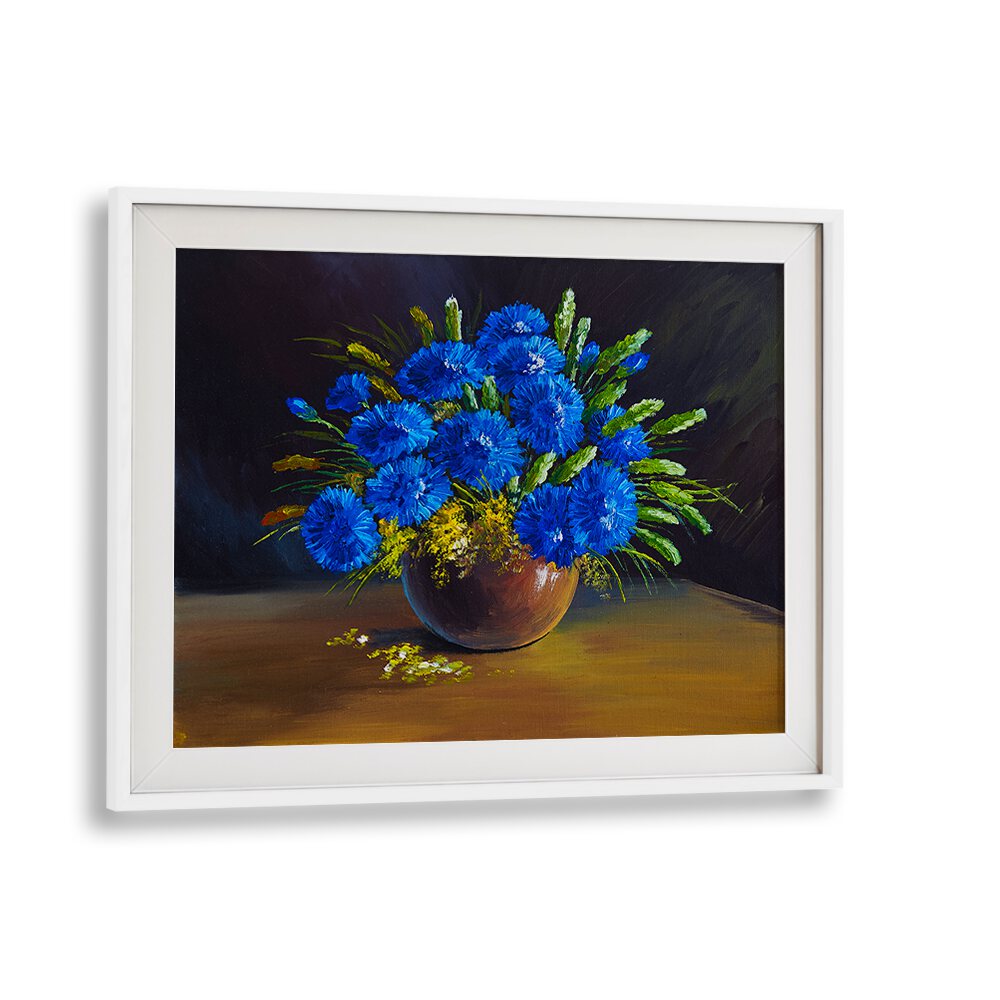 Blue Petals Vintage European Paintings in White Frame With Mount