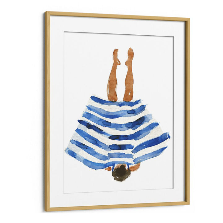 Elegant BLUE RANGER, PORTRAITS artwork featuring a woman in a blue-striped cover, framed beautifully for your space.