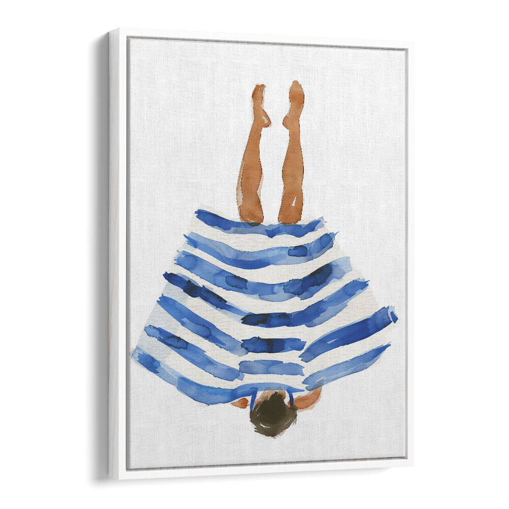 Captivating BLUE RANGER, PORTRAITS artwork featuring a woman in a striped dress, perfect for imaginative decor.