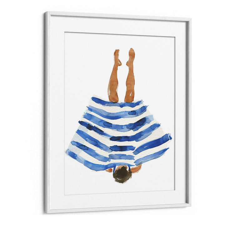 Framed artwork featuring a woman in a striped blue dress, embodying the essence of BLUE RANGER, PORTRAITS.