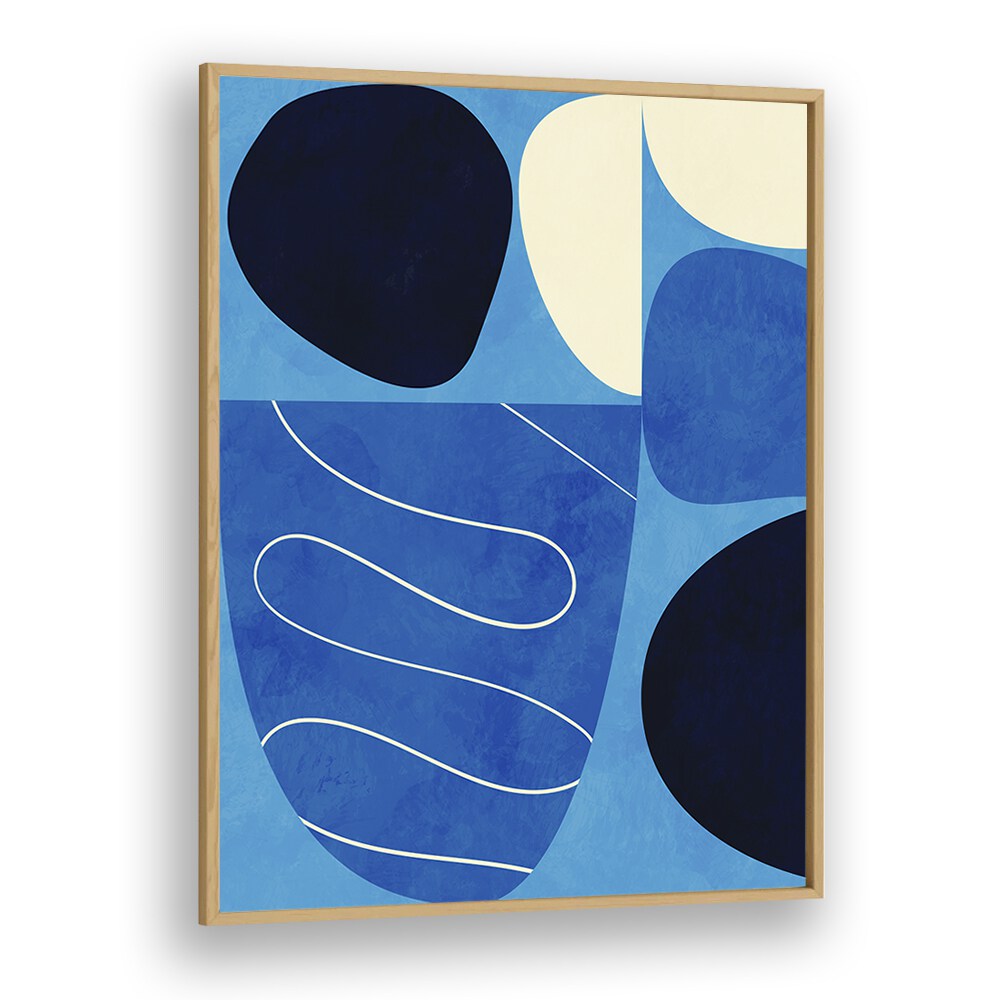 Blue Shapes Play I By Ana Rut Bre Abstract Art Abstract Wall Art in Oak Wood Plain Frame