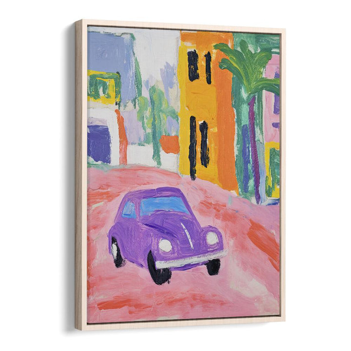 Blue Shelby  Kids Paintings in Oak Wood Floater Frame