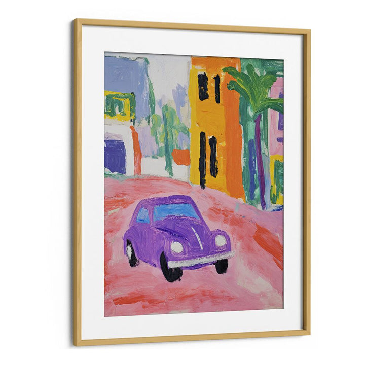 Blue Shelby  Kids Paintings in Oak Wood Frame With Mount