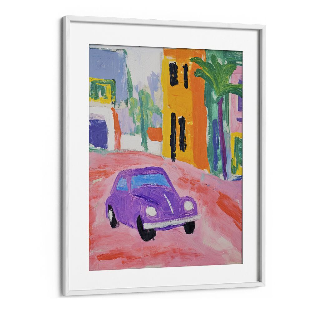 Blue Shelby  Kids Paintings in White Frame With Mount