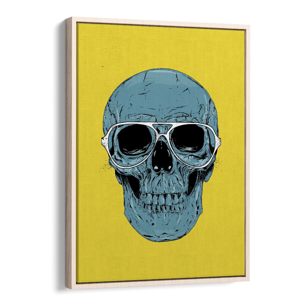 Blue Skull By Balazs Solti Art Prints in Oak Wood Floater Frame