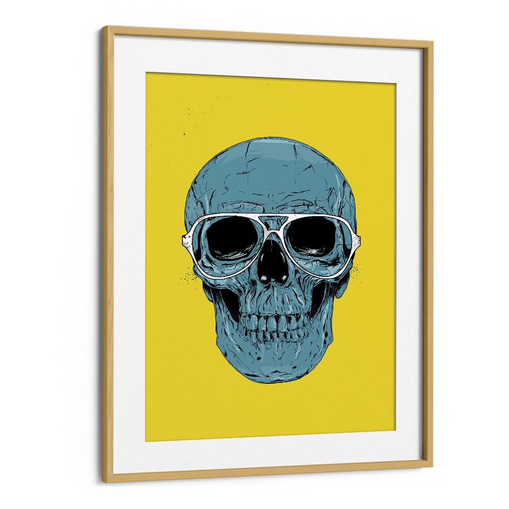 Blue Skull By Balazs Solti Art Prints in Oak Wood Frame With Mount