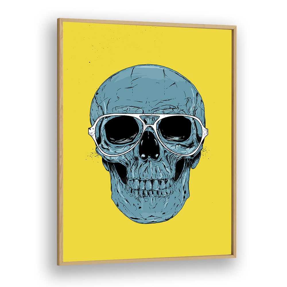 Blue Skull By Balazs Solti Art Prints in Oak Wood Plain Frame