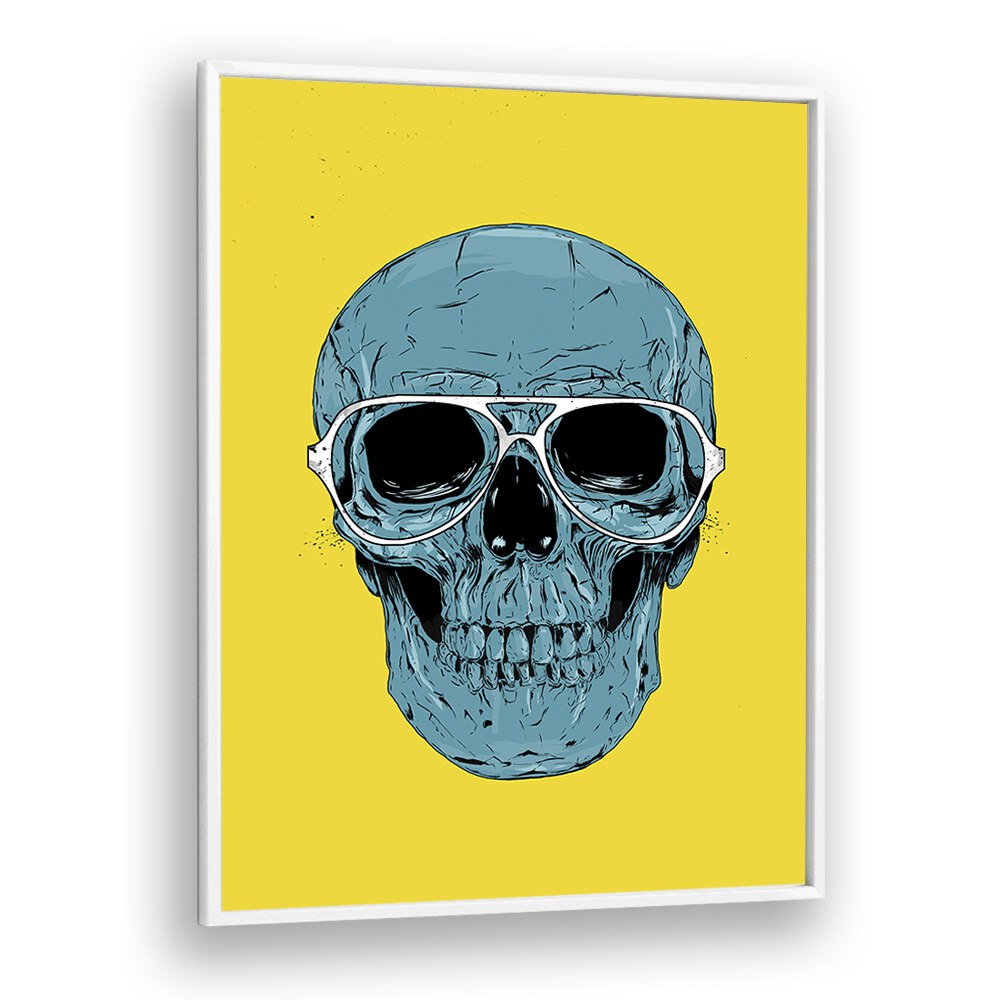 Blue Skull By Balazs Solti Art Prints in White Plain Frame