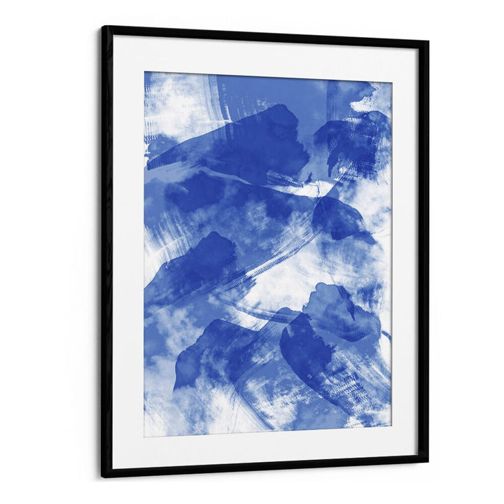 Blue Storm by Martina Abstract Paintings in Black Frame With Mount