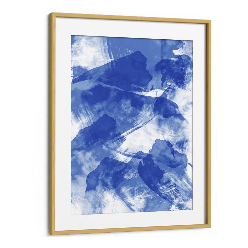 Blue Storm by Martina Abstract Paintings in Oak Wood Frame With Mount