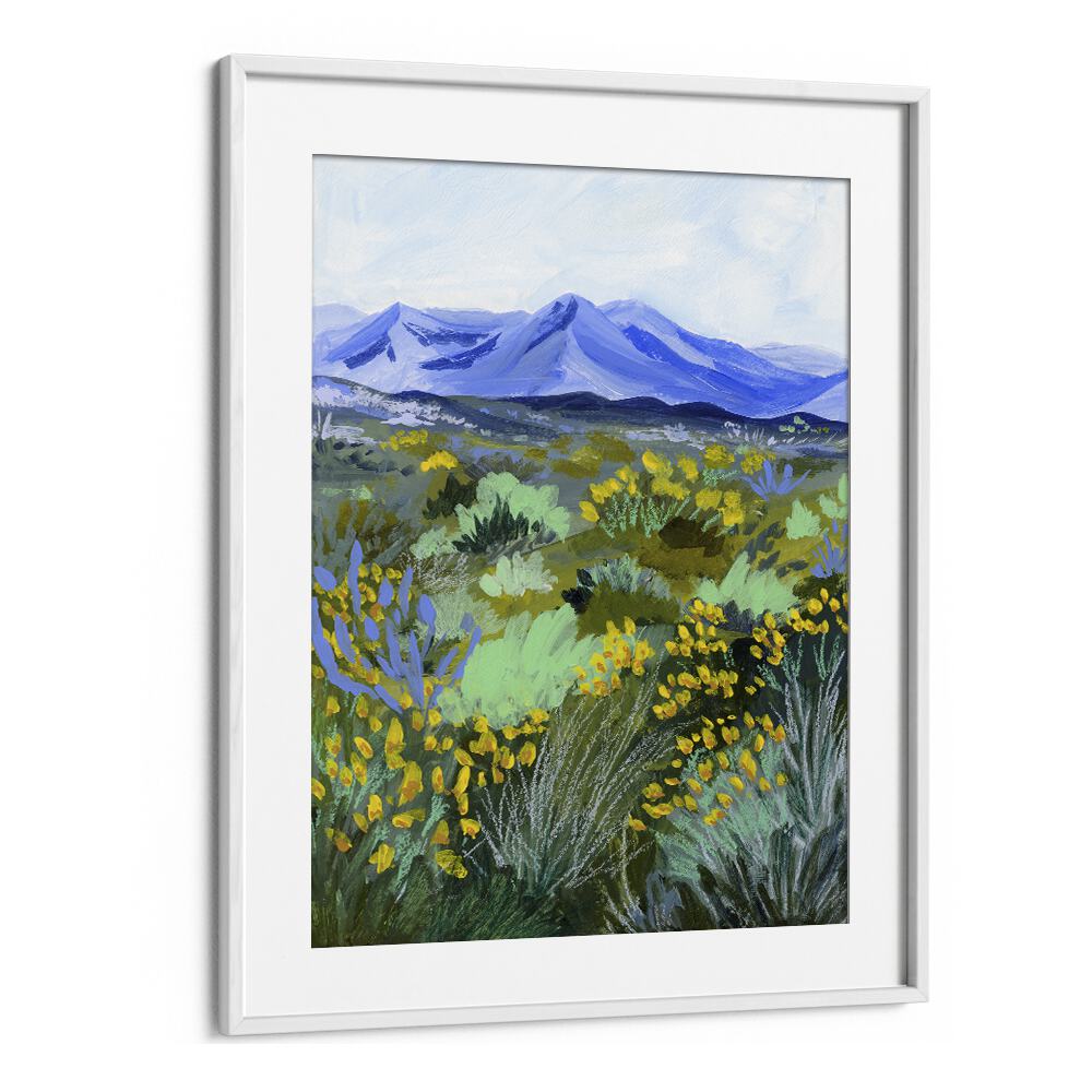 Blue Valley By Sarah Gesek Landscape Art Prints in White Frame With Mount