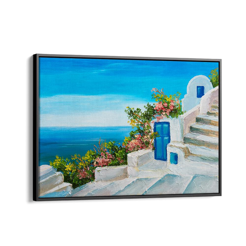 Explore the charm of the BLUE AND WHITE SANTORINI PALETTE, VINTAGE EUROPEAN PAINTINGS, showcasing stunning coastal beauty.