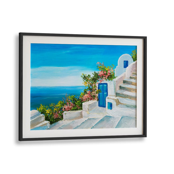 Discover the BLUE AND WHITE SANTORINI PALETTE, VINTAGE EUROPEAN PAINTINGS, capturing the charm of the Greek islands.