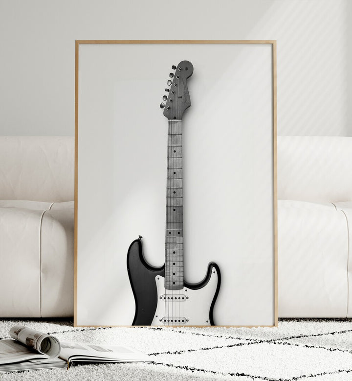 Blues Breaker Twang by David Drake Fine Art Photography Fashion Photography in Oak Wood Plain Frame placed on the floor behind a sofa