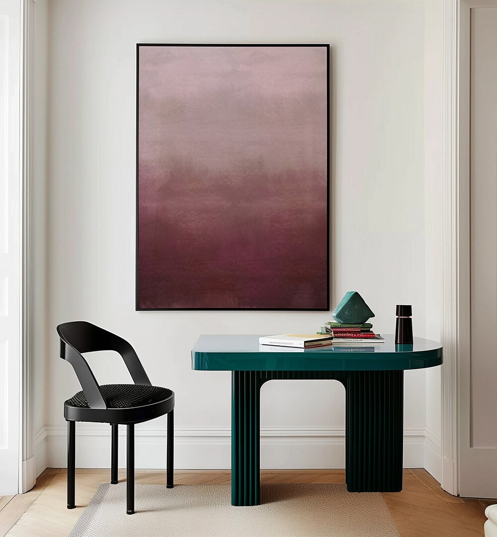 Blush Pink Abstract Abstract Art Abstract Paintings in Black Plain Frame placed on a White  Colored Wall near a Study Table in a Workspace in the Drawing Room