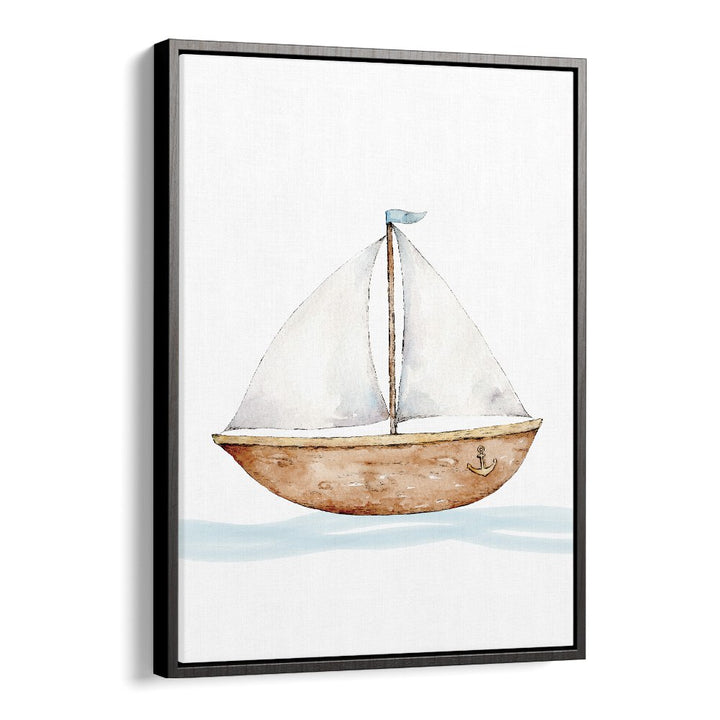 Boat-Nautical  Kids Paintings in Black Floater Frame