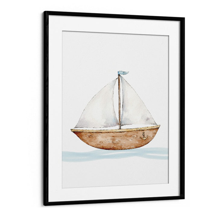 Boat-Nautical  Kids Paintings in Black Frame With Mount