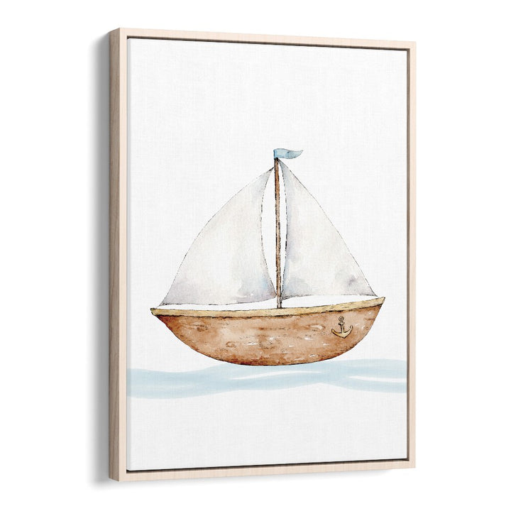 Boat-Nautical  Kids Paintings in Oak Wood Floater Frame