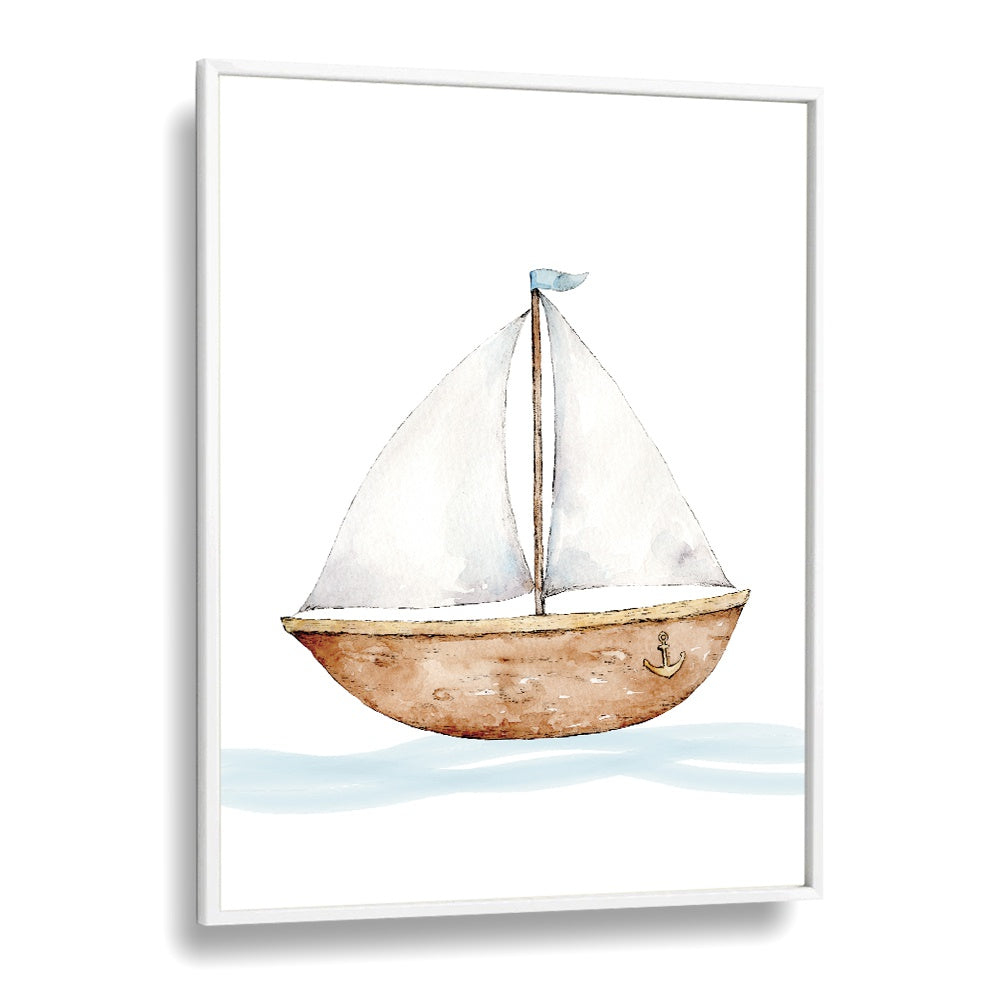 Boat-Nautical  Kids Paintings in White Plain Frame