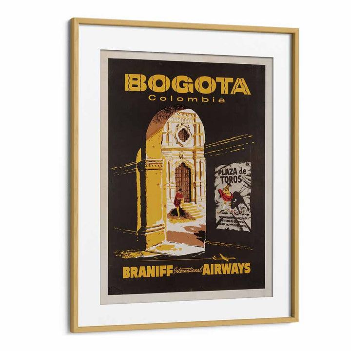 Bogota-Columbia  Retro Travel Posters in Oak Wood Frame With Mount