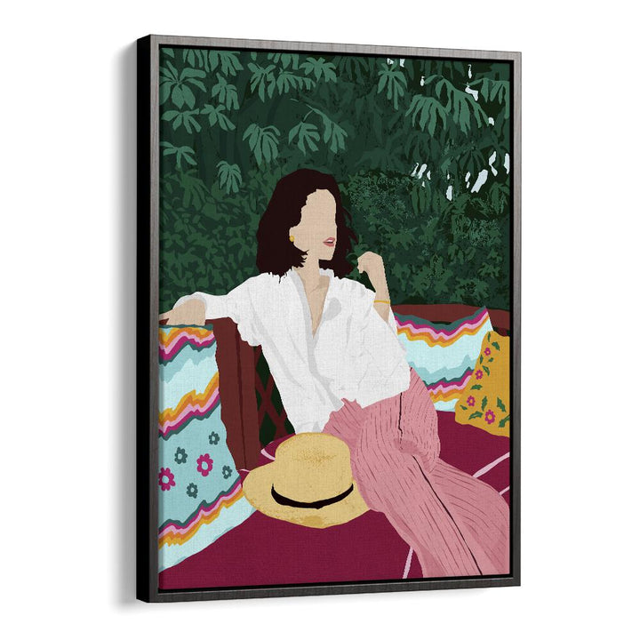 Bohemian Soul By Uma Gokhale Woman Illustration Paintings in Black Floater Frame