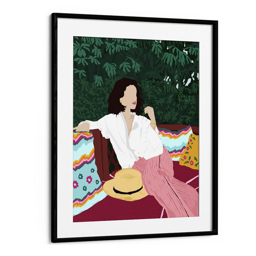 Bohemian Soul By Uma Gokhale Woman Illustration Paintings in Black Frame With Mount