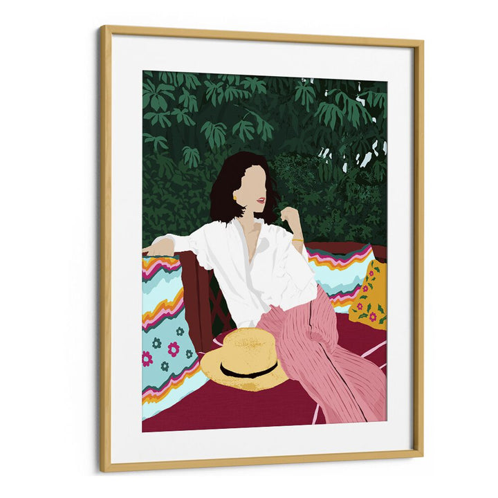 Bohemian Soul By Uma Gokhale Woman Illustration Paintings in Oak Wood Frame With Mount