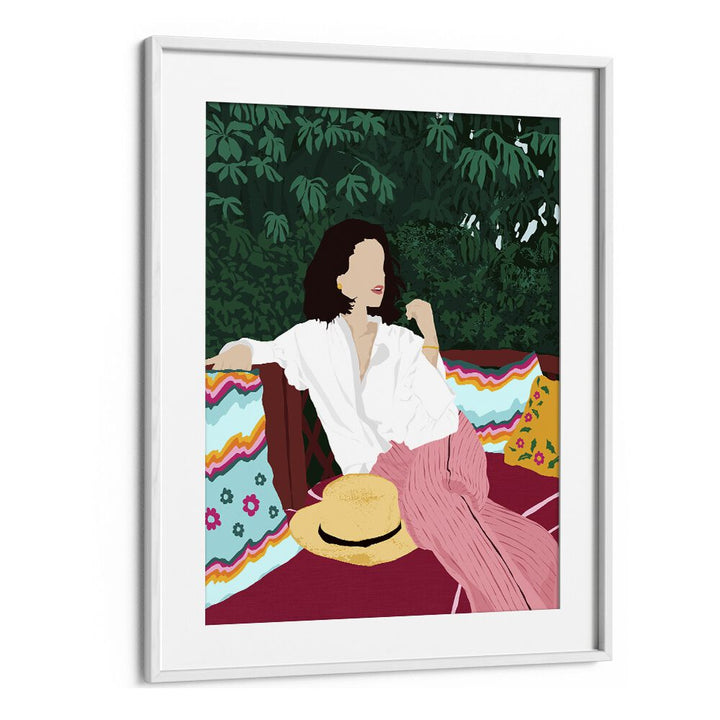 Bohemian Soul By Uma Gokhale Woman Illustration Paintings in White Frame With Mount