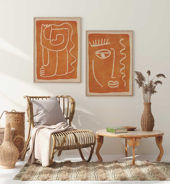 BOHO TERRACOTTA SET , SET OF 2 PAINTINGS