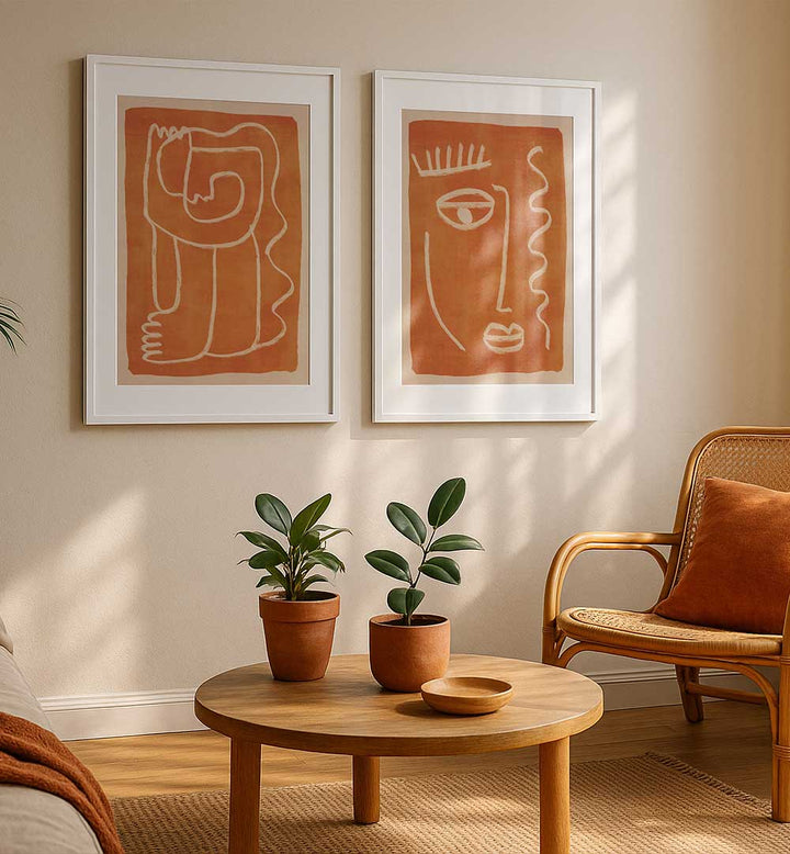 BOHO TERRACOTTA SET , SET OF 2 PAINTINGS