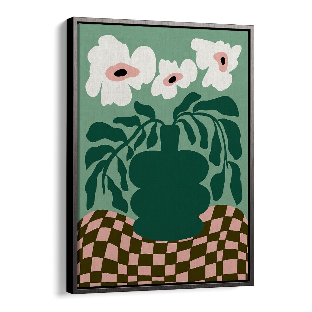 Bold Blossom Pottery by Miho Art Studio Botanical Art Prints Floral Paintings in Black Floater Frame