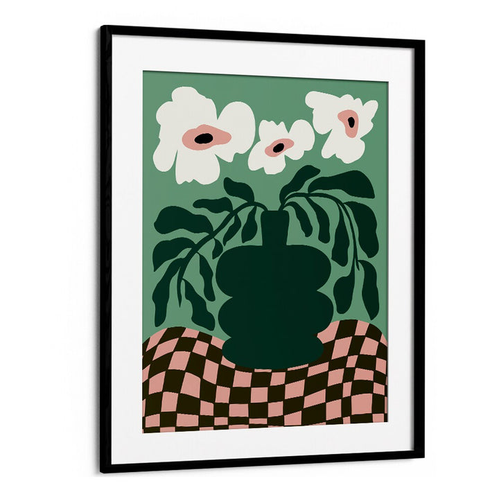 Bold Blossom Pottery by Miho Art Studio Botanical Art Prints Floral Paintings in Black Frame With Mount