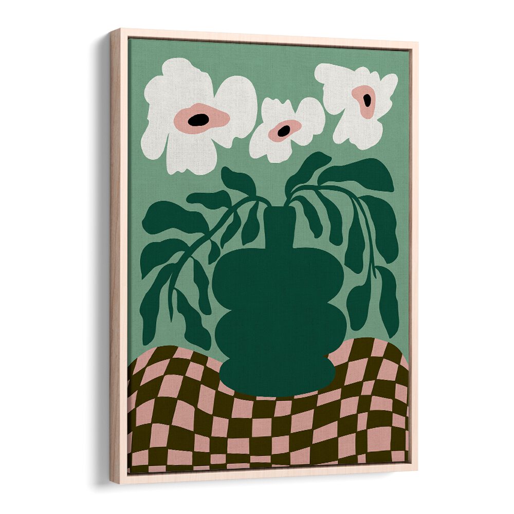 Bold Blossom Pottery by Miho Art Studio Botanical Art Prints Floral Paintings in Oak Wood Floater Frame