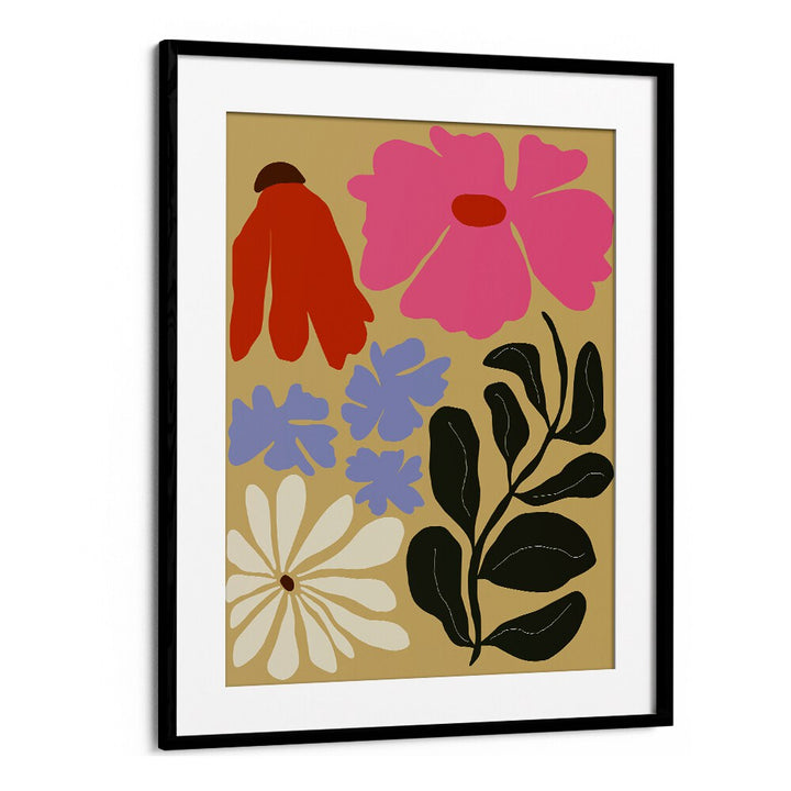 Bold Matisse Floral by Miho Art Studio Botanical Art Prints Floral Paintings in Black Frame With Mount