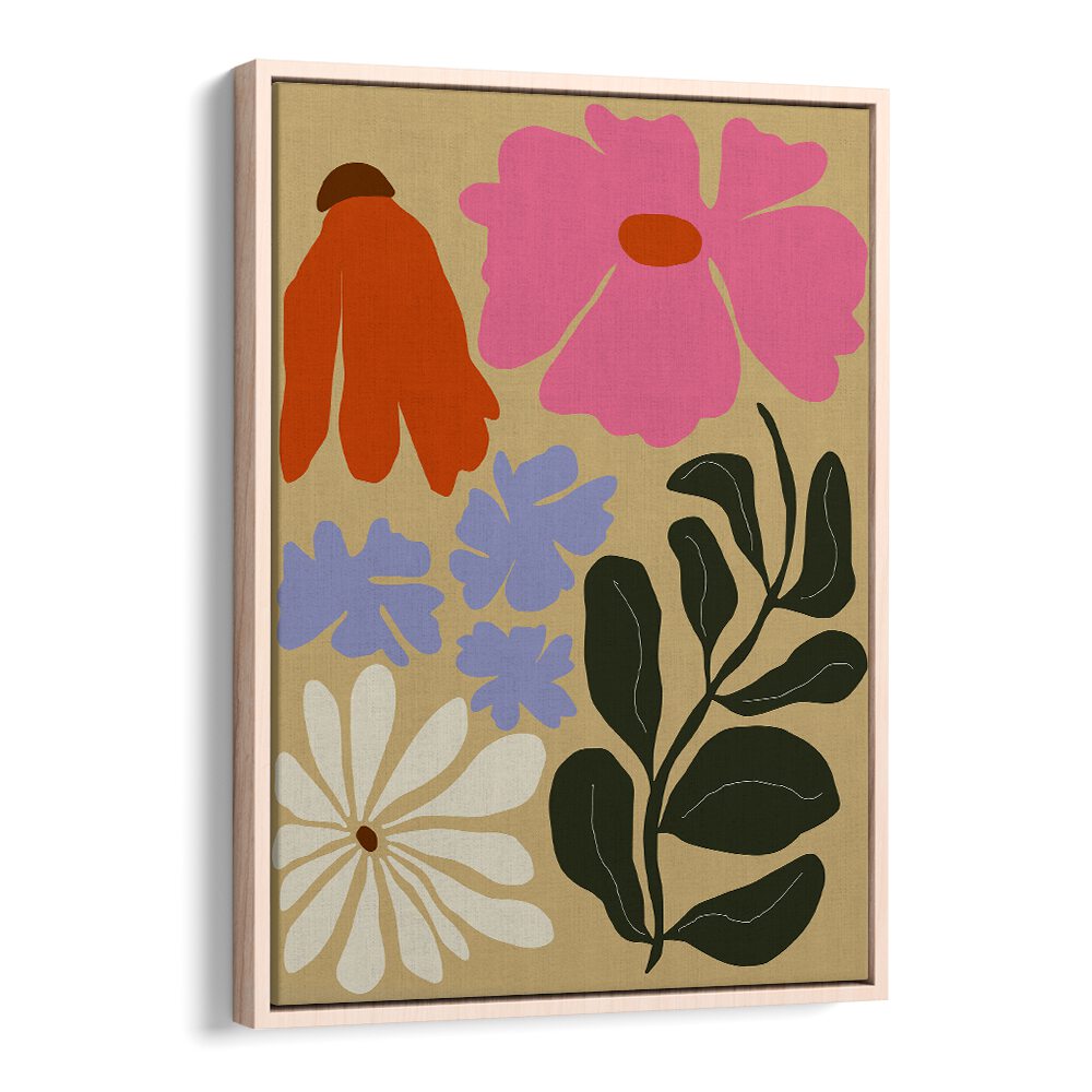 Bold Matisse Floral by Miho Art Studio Botanical Art Prints Floral Paintings in Oak Wood Floater Frame