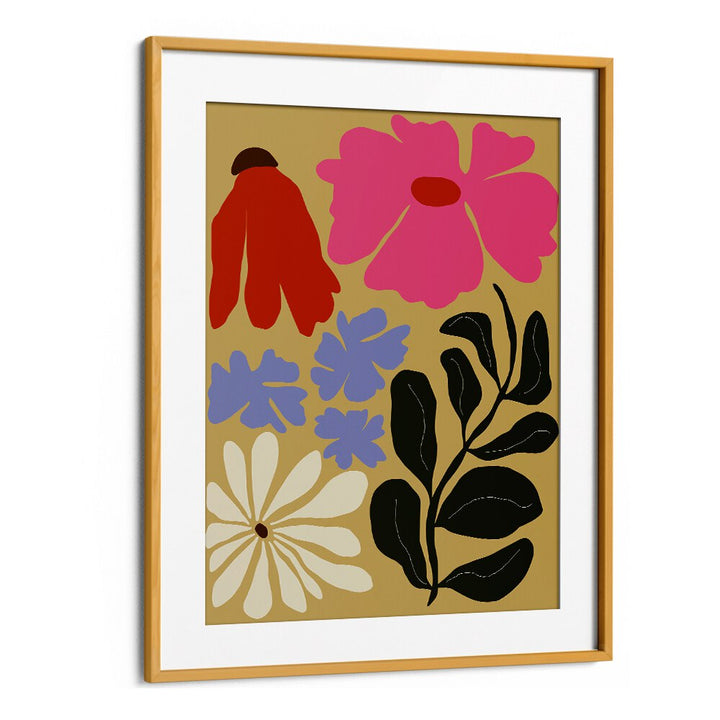 Bold Matisse Floral by Miho Art Studio Botanical Art Prints Floral Paintings in Oak Wood Frame With Mount