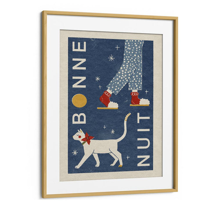 Bonne Nuit By Julia Leister Wall Art Prints in Oak Wood Frame With Mount