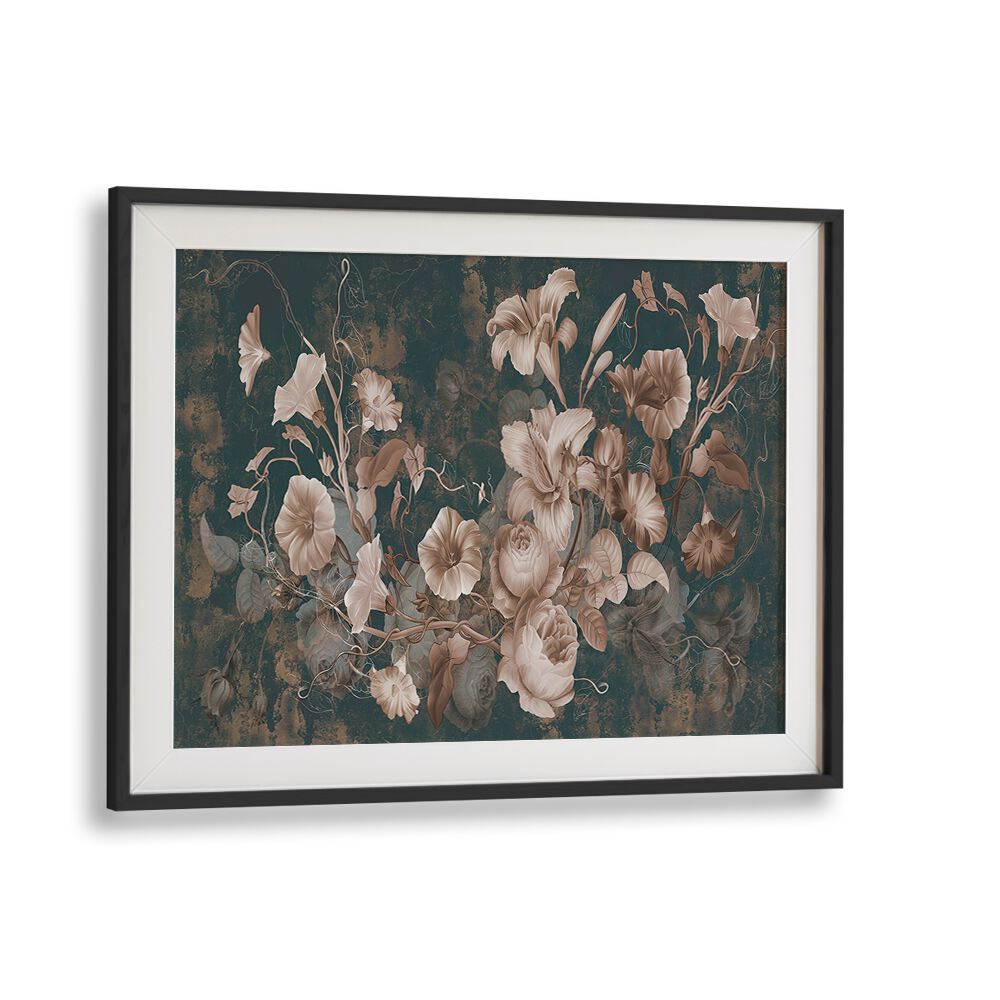 Botanical Elegance Vintage European Paintings in Black Frame With Mount