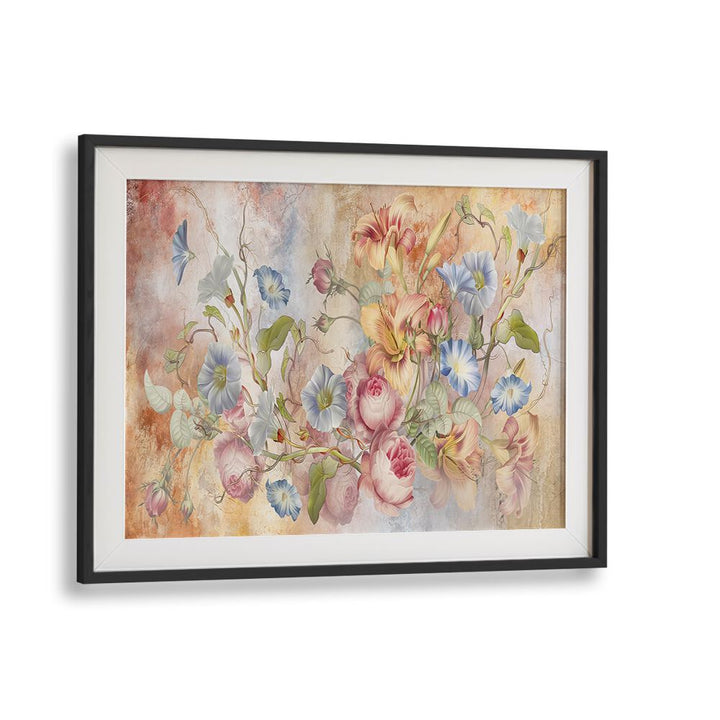 Botanical Tapestry Vintage European Paintings in Black Frame With Mount