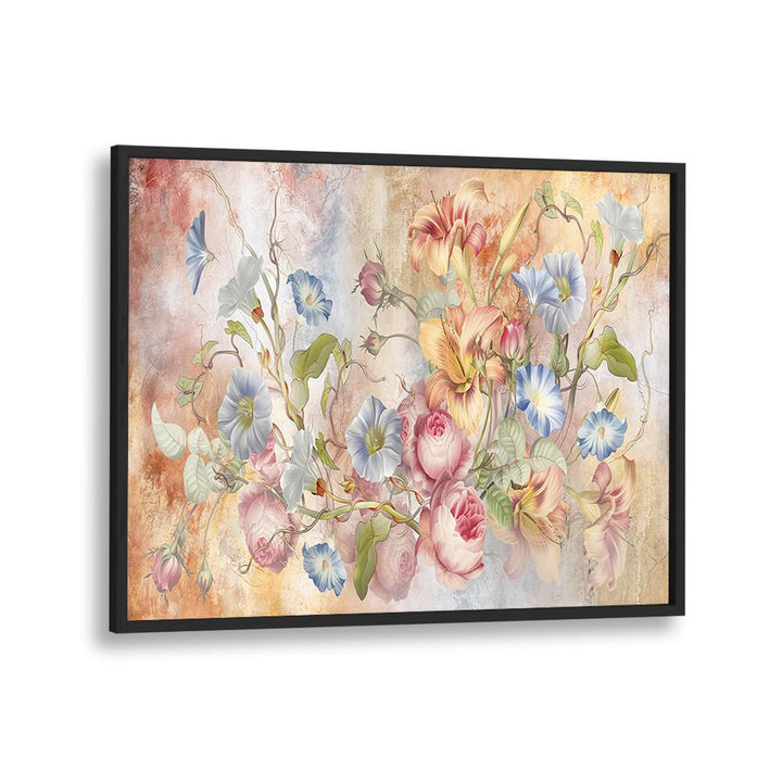 Botanical Tapestry Vintage European Paintings in Black Plain Frame