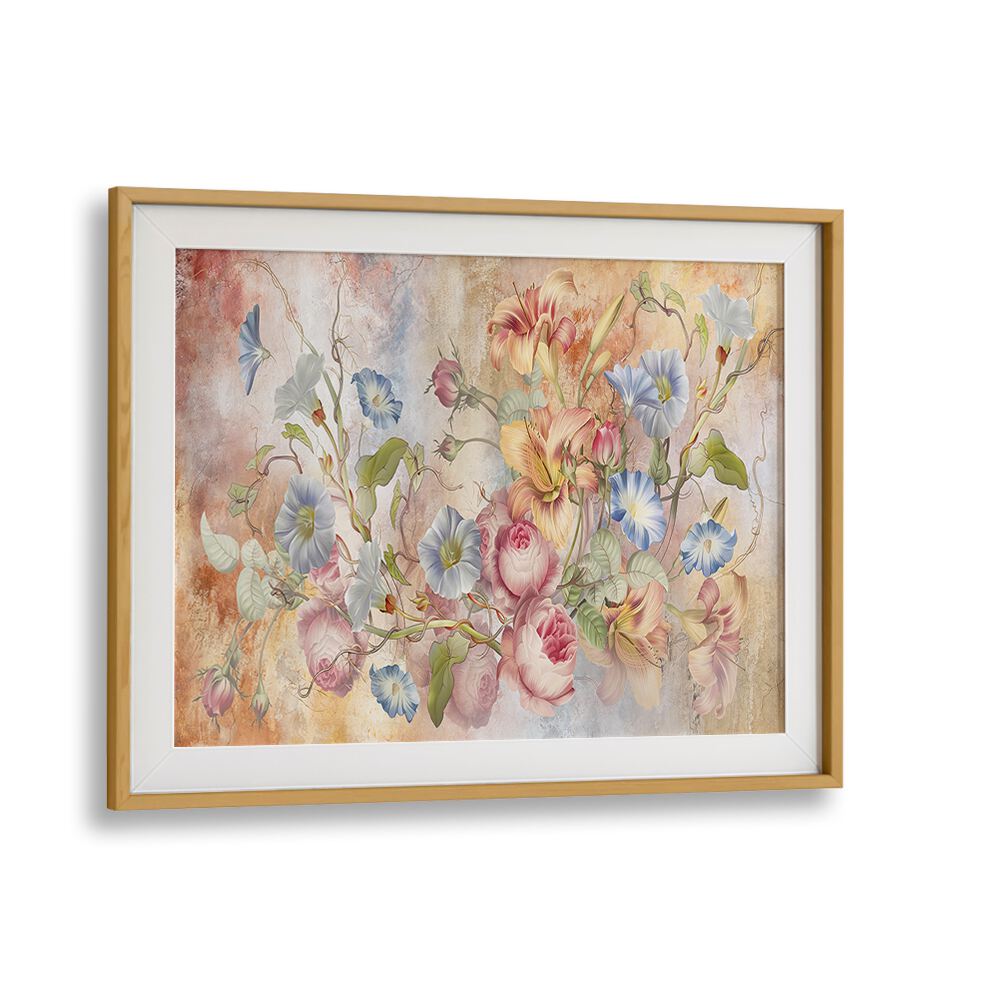 Botanical Tapestry Vintage European Paintings in Oak Wood Frame With Mount