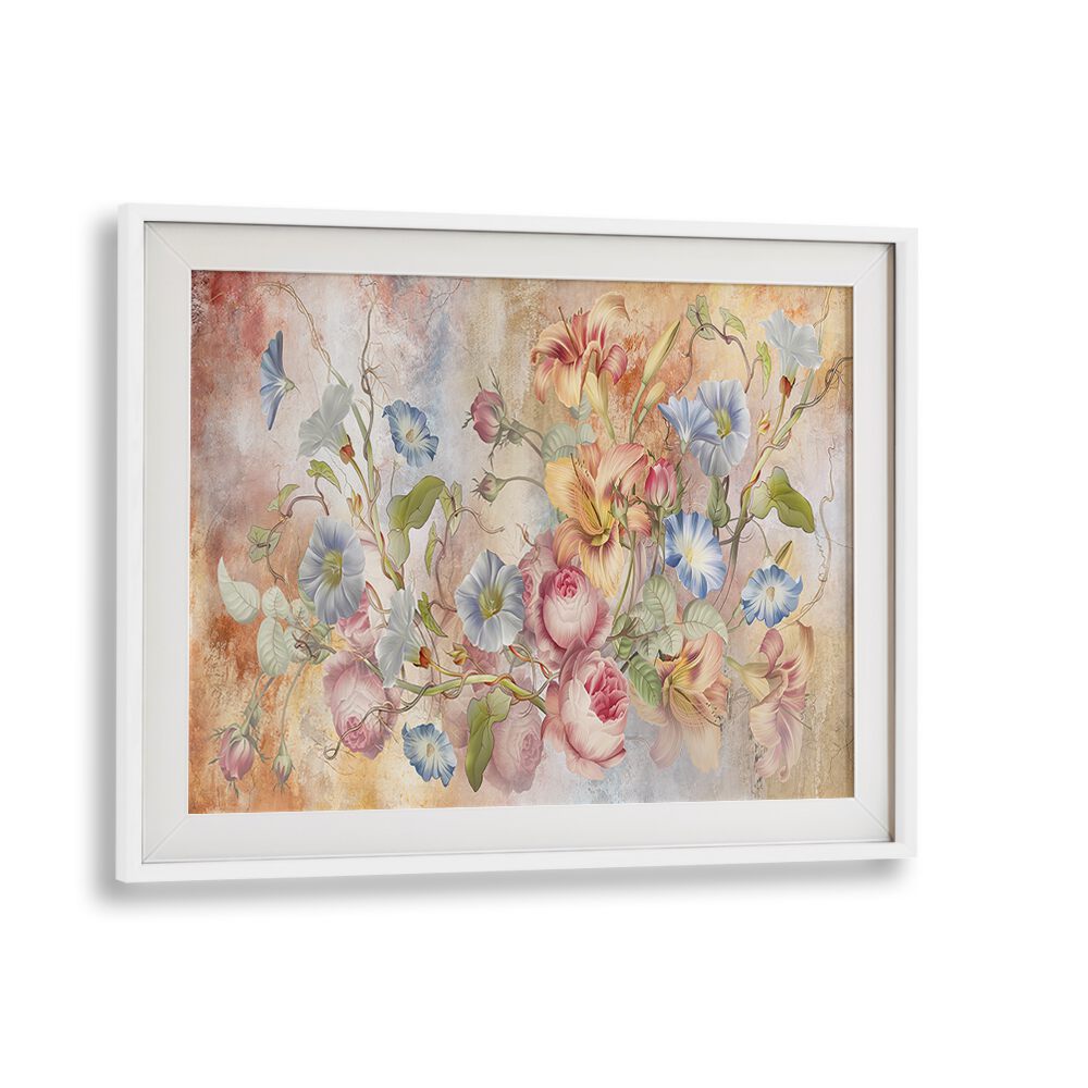 Botanical Tapestry Vintage European Paintings in White Frame With Mount