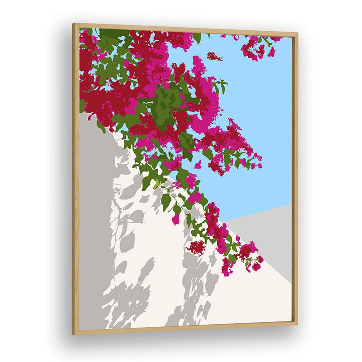 Bougainvillea Blossom By Uma Gokhale Botanical Art Prints in Oak Wood Plain Frame