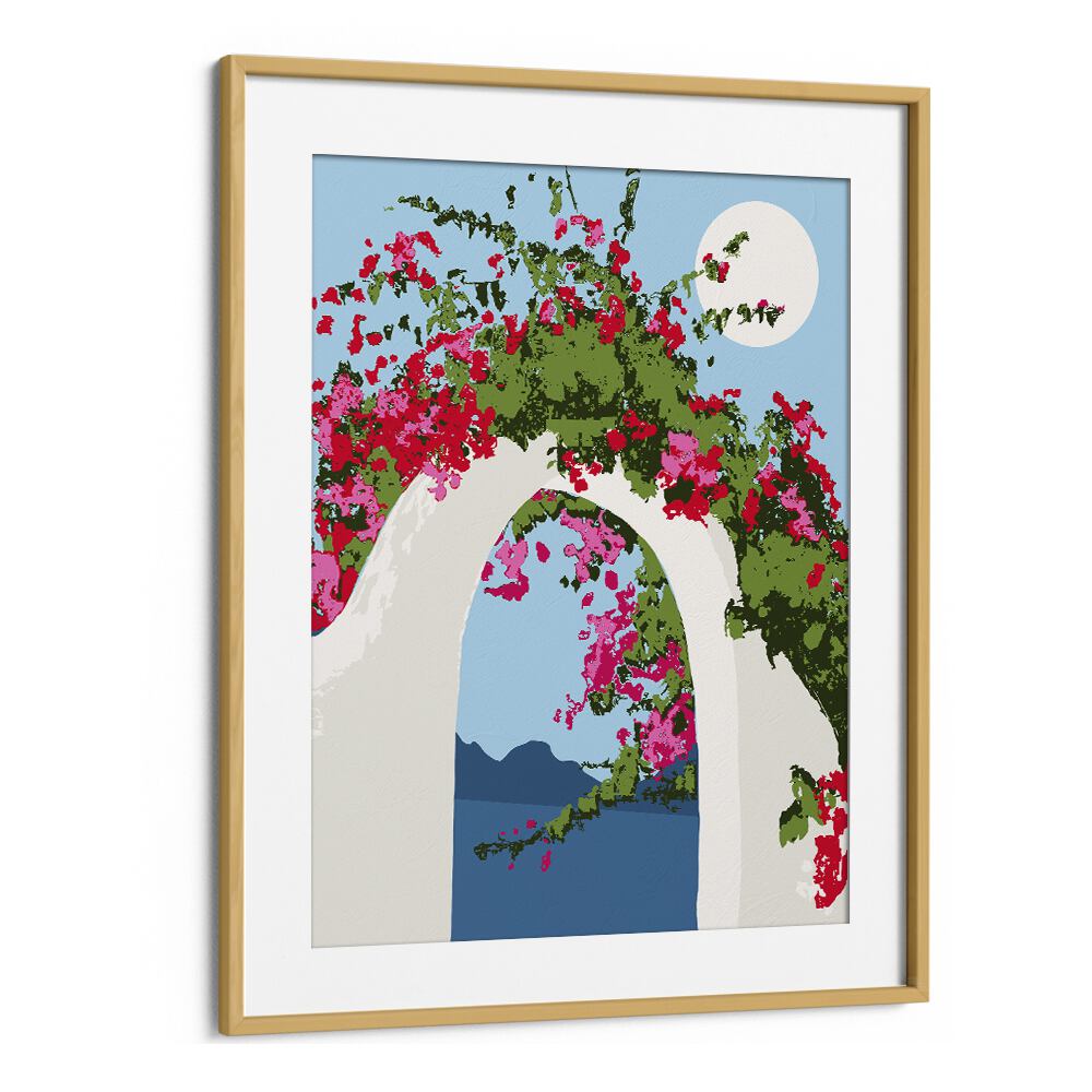 Bougainvillea Villa By Uma Gokhale Botanical Art Prints in Oak Wood Frame With Mount