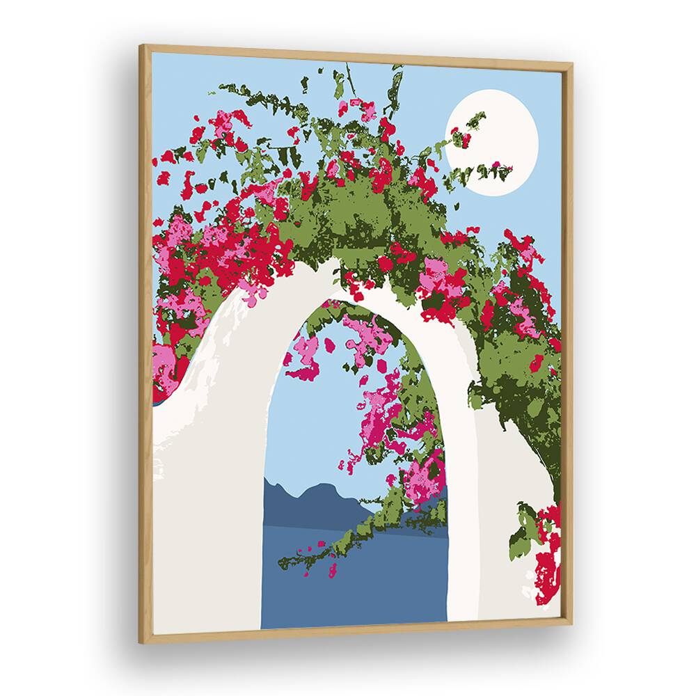 Bougainvillea Villa By Uma Gokhale Botanical Art Prints in Oak Wood Plain Frame