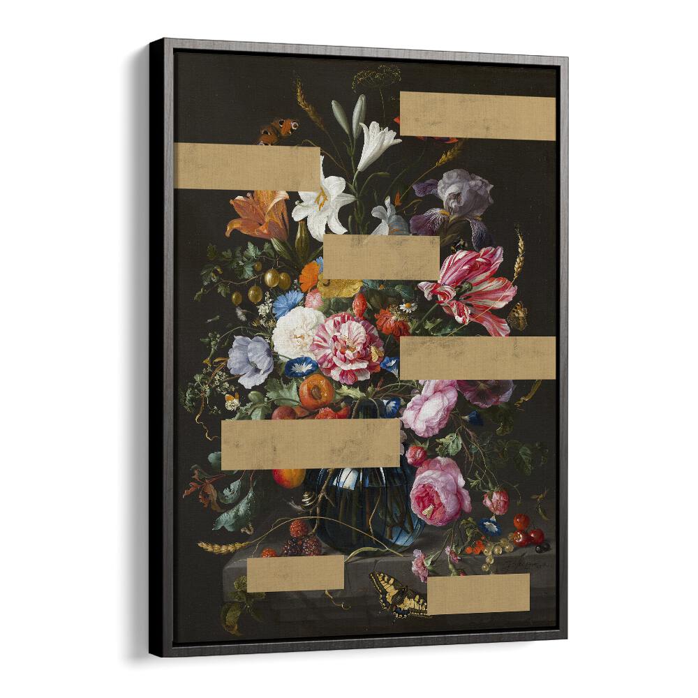 Bouquet of Vintage Oil Painting Flowers by the Art Concept Altered Art Prints in Black Floater Frame